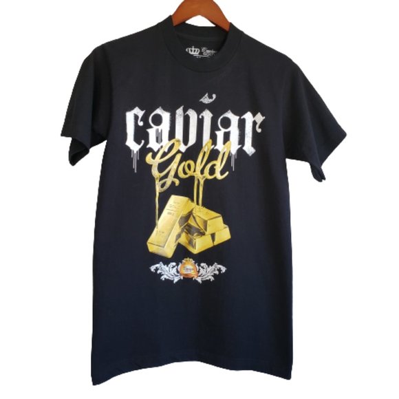 Caviar Gold Apparel Womens T-Shirt Black with white & Gold Graphics Size Small - Picture 1 of 11